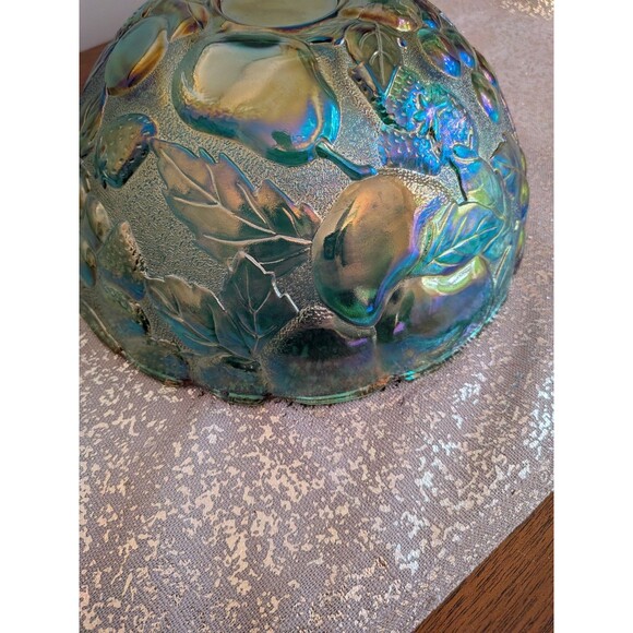 Indiana Carnival Glass Madeira Round Raised Fruit/Punch Bowl Iridescent Teal VTG - Picture 4 of 12